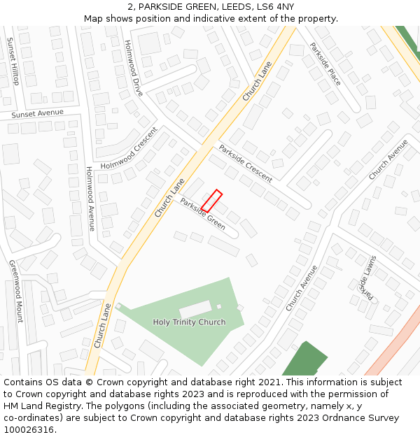 2, PARKSIDE GREEN, LEEDS, LS6 4NY: Location map and indicative extent of plot