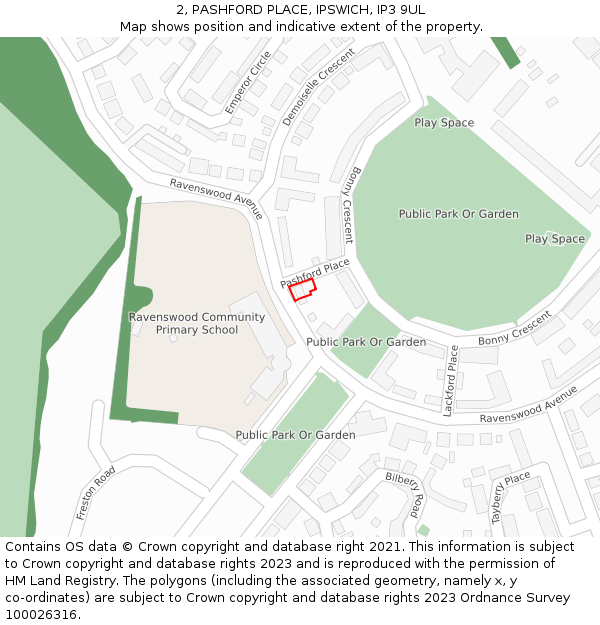 2, PASHFORD PLACE, IPSWICH, IP3 9UL: Location map and indicative extent of plot