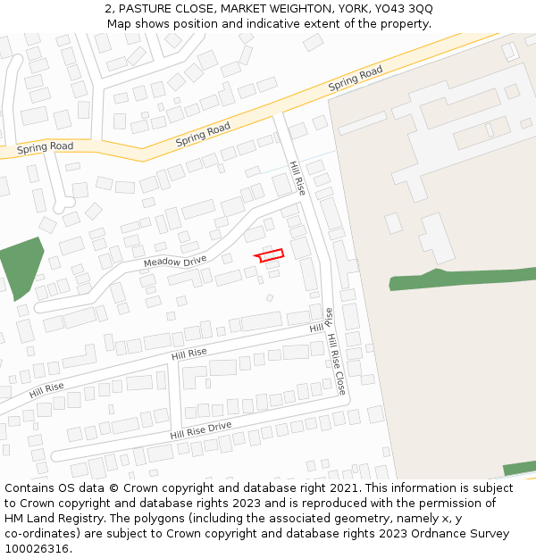 2, PASTURE CLOSE, MARKET WEIGHTON, YORK, YO43 3QQ: Location map and indicative extent of plot