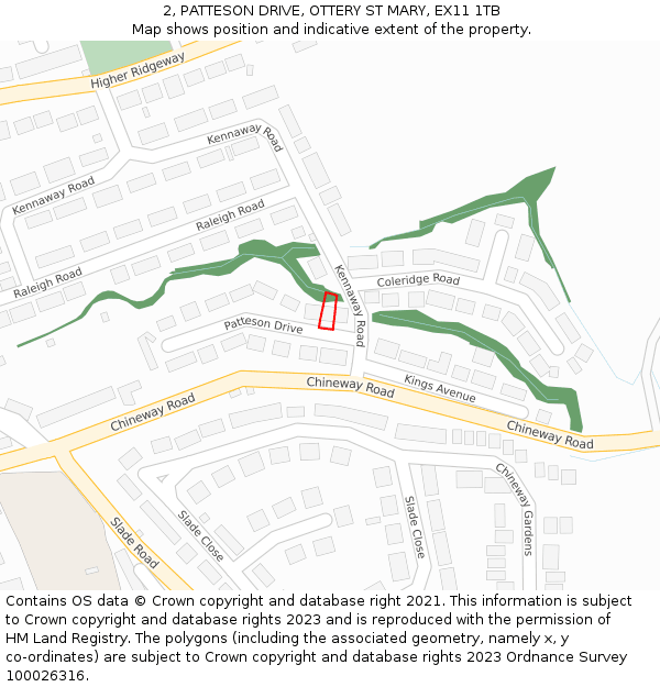 2, PATTESON DRIVE, OTTERY ST MARY, EX11 1TB: Location map and indicative extent of plot