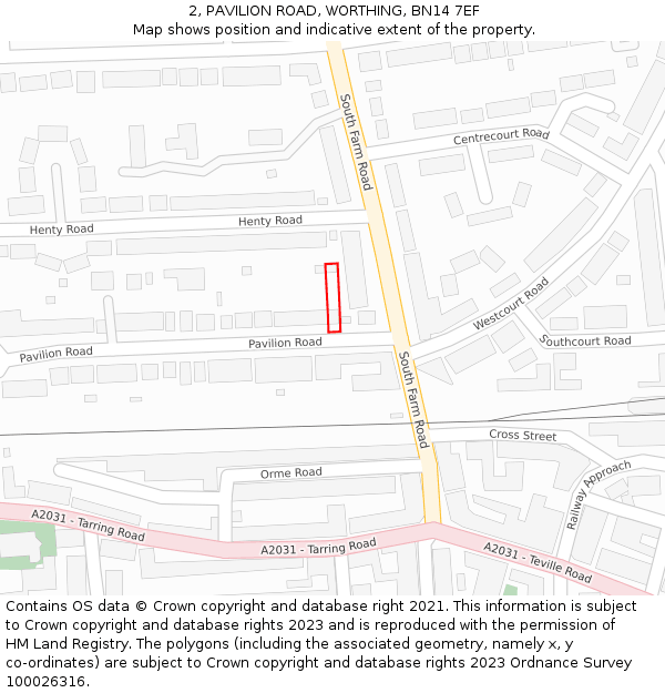 2, PAVILION ROAD, WORTHING, BN14 7EF: Location map and indicative extent of plot