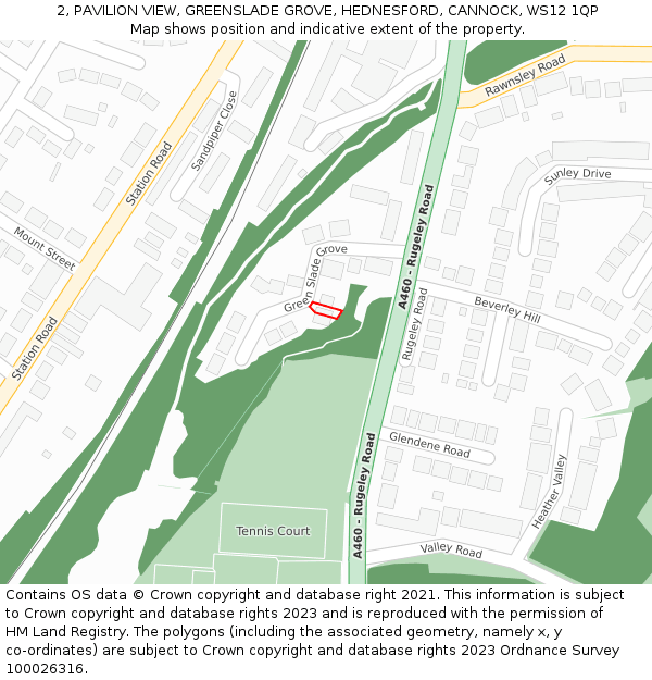 2, PAVILION VIEW, GREENSLADE GROVE, HEDNESFORD, CANNOCK, WS12 1QP: Location map and indicative extent of plot