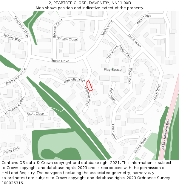 2, PEARTREE CLOSE, DAVENTRY, NN11 0XB: Location map and indicative extent of plot
