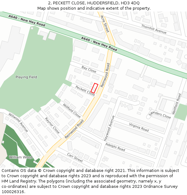 2, PECKETT CLOSE, HUDDERSFIELD, HD3 4DQ: Location map and indicative extent of plot