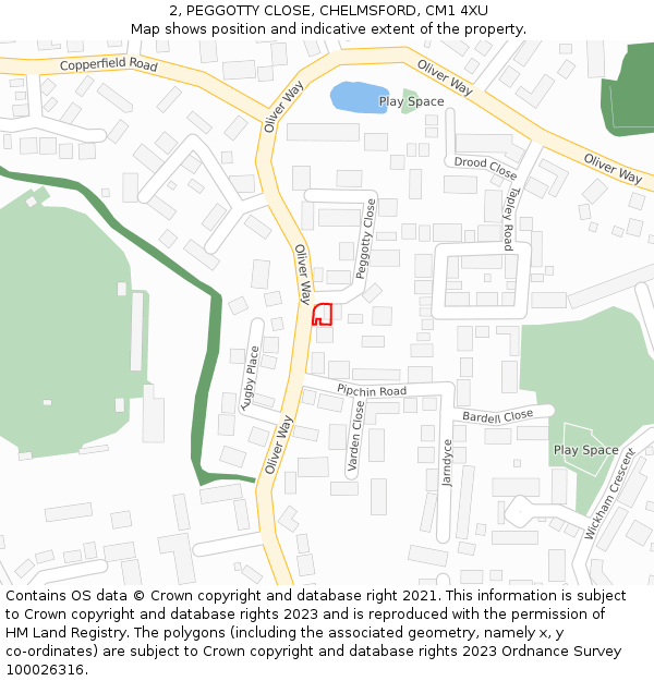 2, PEGGOTTY CLOSE, CHELMSFORD, CM1 4XU: Location map and indicative extent of plot