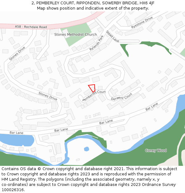 2, PEMBERLEY COURT, RIPPONDEN, SOWERBY BRIDGE, HX6 4JF: Location map and indicative extent of plot