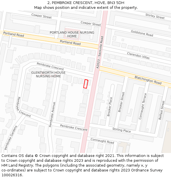2, PEMBROKE CRESCENT, HOVE, BN3 5DH: Location map and indicative extent of plot
