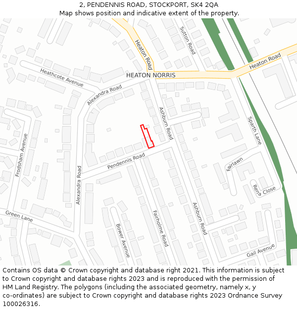 2, PENDENNIS ROAD, STOCKPORT, SK4 2QA: Location map and indicative extent of plot