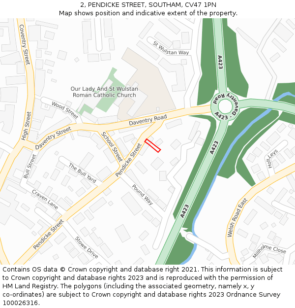 2, PENDICKE STREET, SOUTHAM, CV47 1PN: Location map and indicative extent of plot