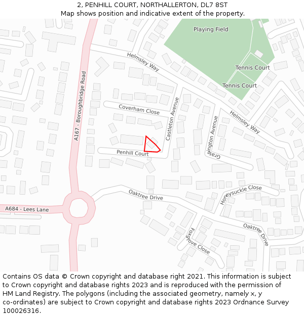 2, PENHILL COURT, NORTHALLERTON, DL7 8ST: Location map and indicative extent of plot
