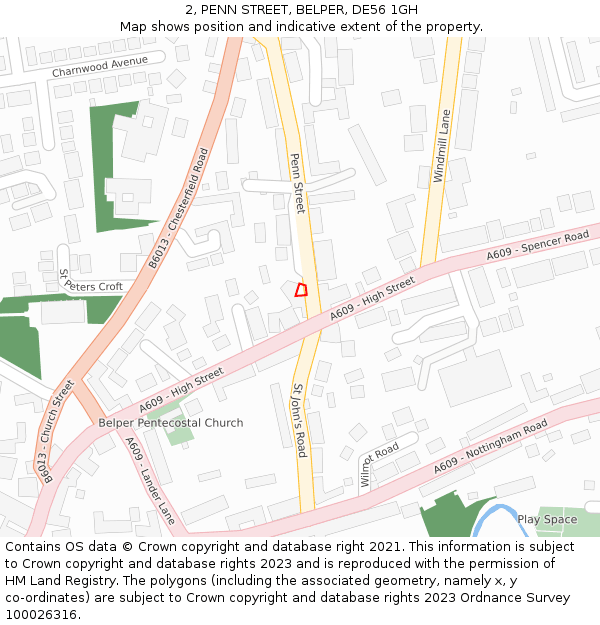 2, PENN STREET, BELPER, DE56 1GH: Location map and indicative extent of plot