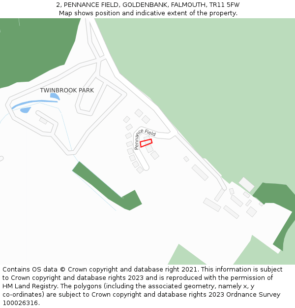 2, PENNANCE FIELD, GOLDENBANK, FALMOUTH, TR11 5FW: Location map and indicative extent of plot