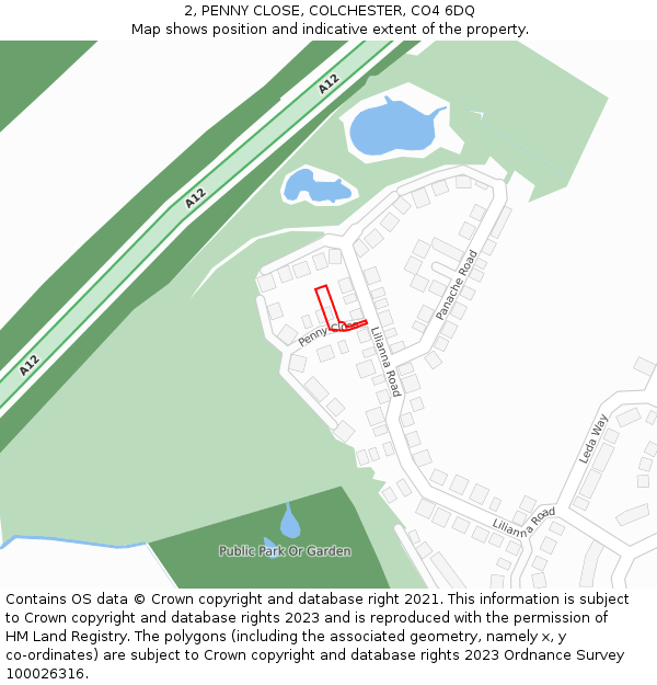 2, PENNY CLOSE, COLCHESTER, CO4 6DQ: Location map and indicative extent of plot