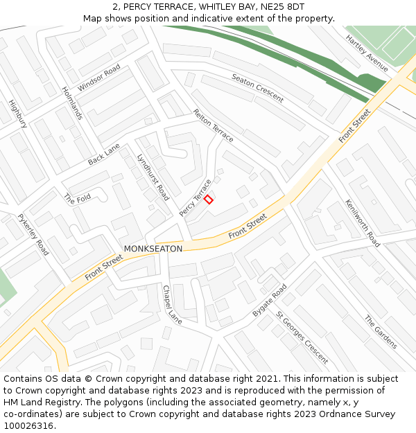 2, PERCY TERRACE, WHITLEY BAY, NE25 8DT: Location map and indicative extent of plot