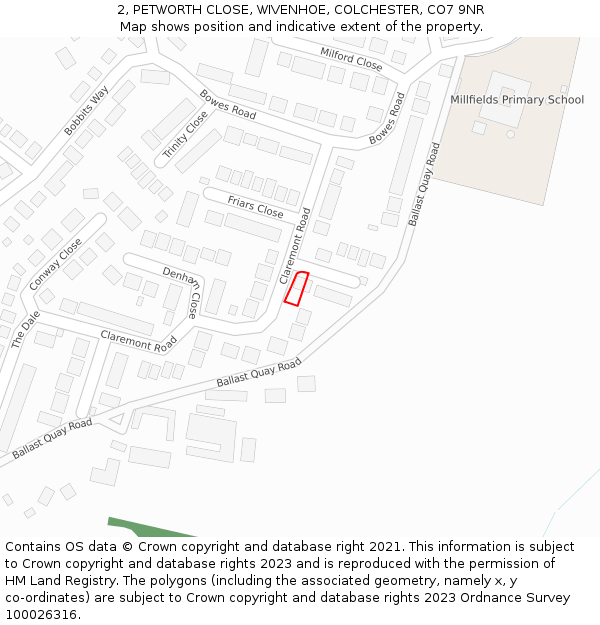 2, PETWORTH CLOSE, WIVENHOE, COLCHESTER, CO7 9NR: Location map and indicative extent of plot