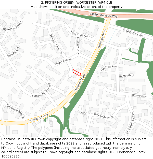 2, PICKERING GREEN, WORCESTER, WR4 0LB: Location map and indicative extent of plot
