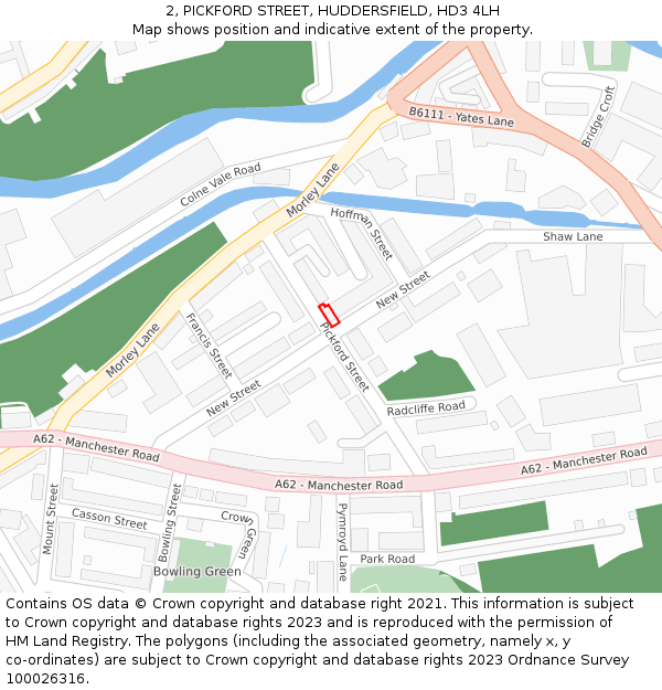 2, PICKFORD STREET, HUDDERSFIELD, HD3 4LH: Location map and indicative extent of plot