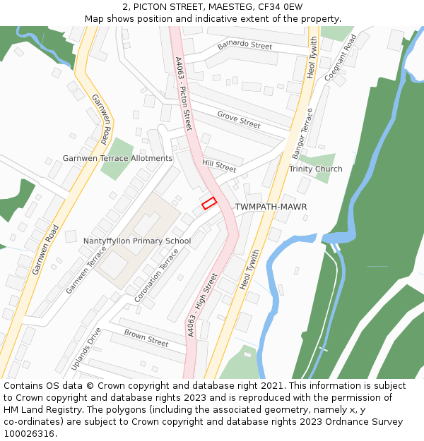 2, PICTON STREET, MAESTEG, CF34 0EW: Location map and indicative extent of plot