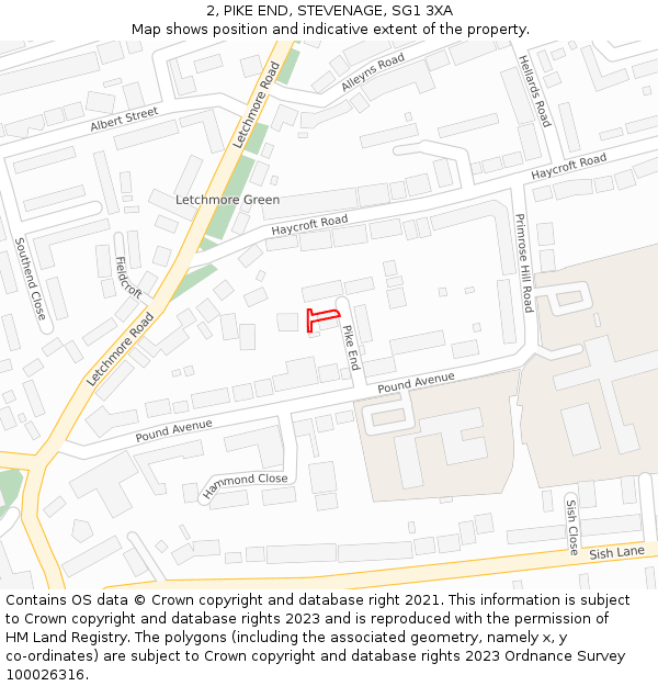 2, PIKE END, STEVENAGE, SG1 3XA: Location map and indicative extent of plot