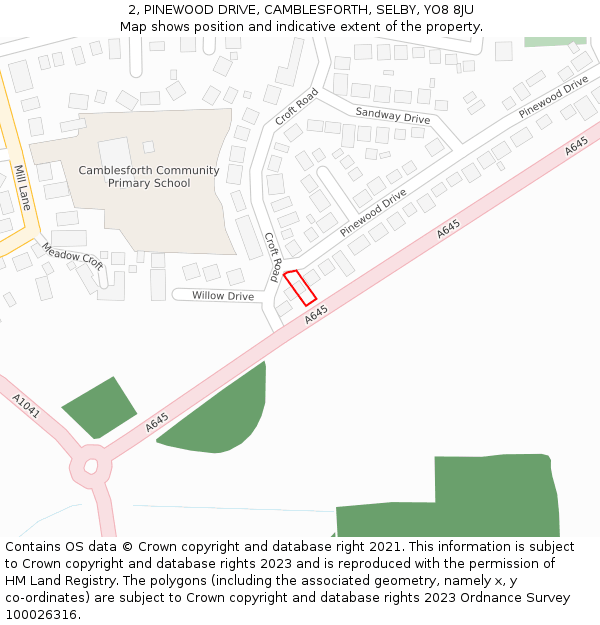 2, PINEWOOD DRIVE, CAMBLESFORTH, SELBY, YO8 8JU: Location map and indicative extent of plot