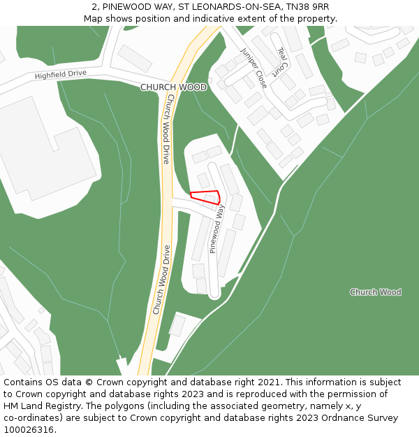 2, PINEWOOD WAY, ST LEONARDS-ON-SEA, TN38 9RR: Location map and indicative extent of plot