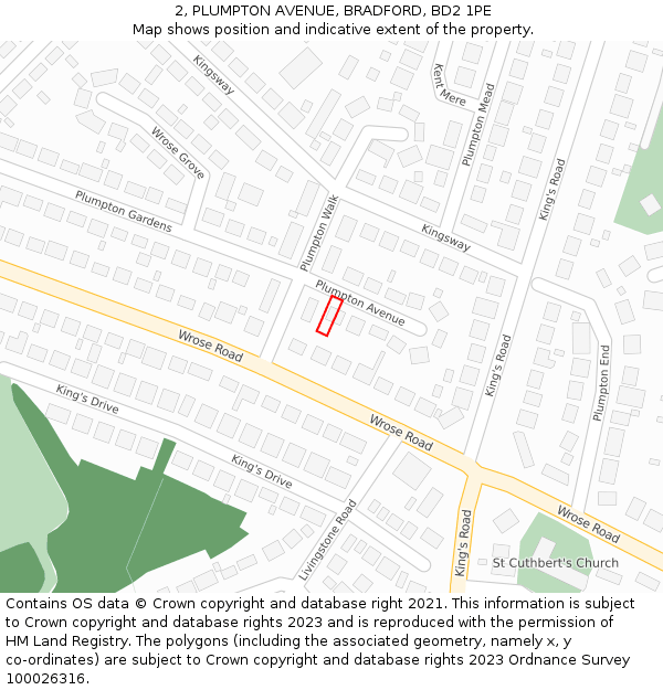 2, PLUMPTON AVENUE, BRADFORD, BD2 1PE: Location map and indicative extent of plot