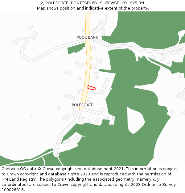 2, POLESGATE, PONTESBURY, SHREWSBURY, SY5 0YL: Location map and indicative extent of plot