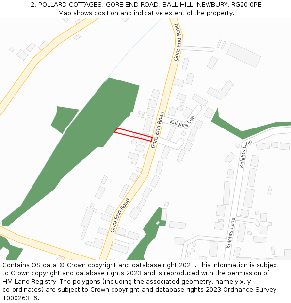 2, POLLARD COTTAGES, GORE END ROAD, BALL HILL, NEWBURY, RG20 0PE: Location map and indicative extent of plot