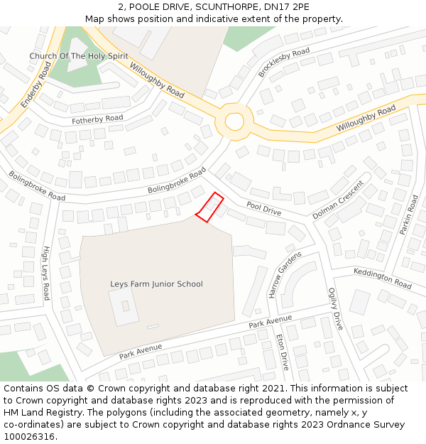 2, POOLE DRIVE, SCUNTHORPE, DN17 2PE: Location map and indicative extent of plot