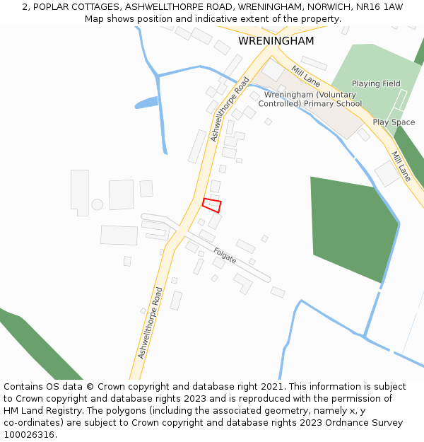 2, POPLAR COTTAGES, ASHWELLTHORPE ROAD, WRENINGHAM, NORWICH, NR16 1AW: Location map and indicative extent of plot