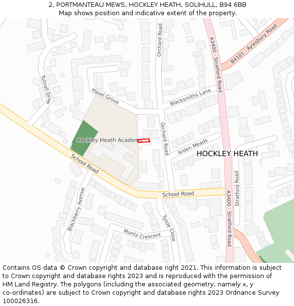 2, PORTMANTEAU MEWS, HOCKLEY HEATH, SOLIHULL, B94 6BB: Location map and indicative extent of plot