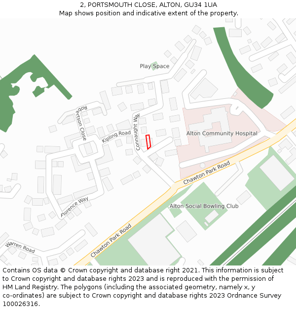2, PORTSMOUTH CLOSE, ALTON, GU34 1UA: Location map and indicative extent of plot