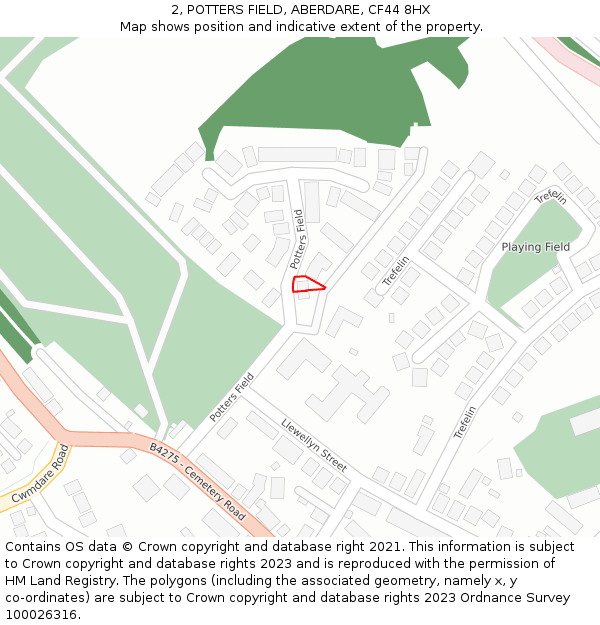 2, POTTERS FIELD, ABERDARE, CF44 8HX: Location map and indicative extent of plot