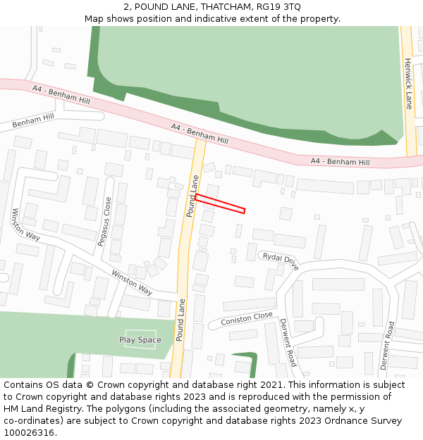 2, POUND LANE, THATCHAM, RG19 3TQ: Location map and indicative extent of plot