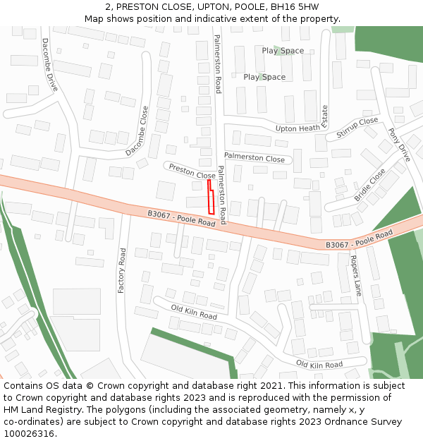 2, PRESTON CLOSE, UPTON, POOLE, BH16 5HW: Location map and indicative extent of plot