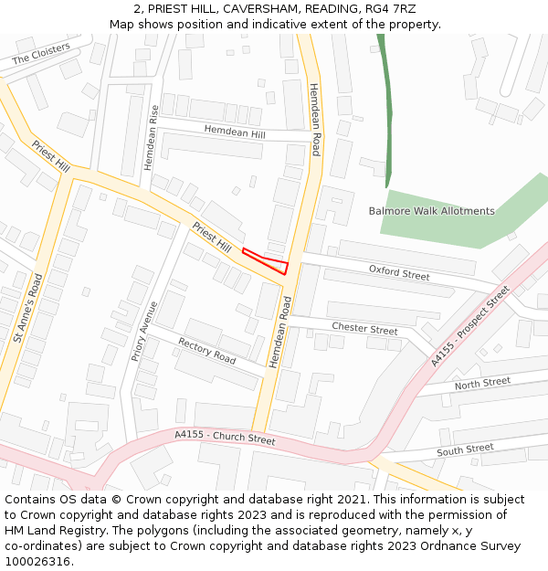 2, PRIEST HILL, CAVERSHAM, READING, RG4 7RZ: Location map and indicative extent of plot