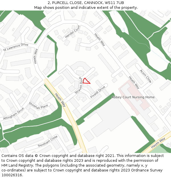2, PURCELL CLOSE, CANNOCK, WS11 7UB: Location map and indicative extent of plot