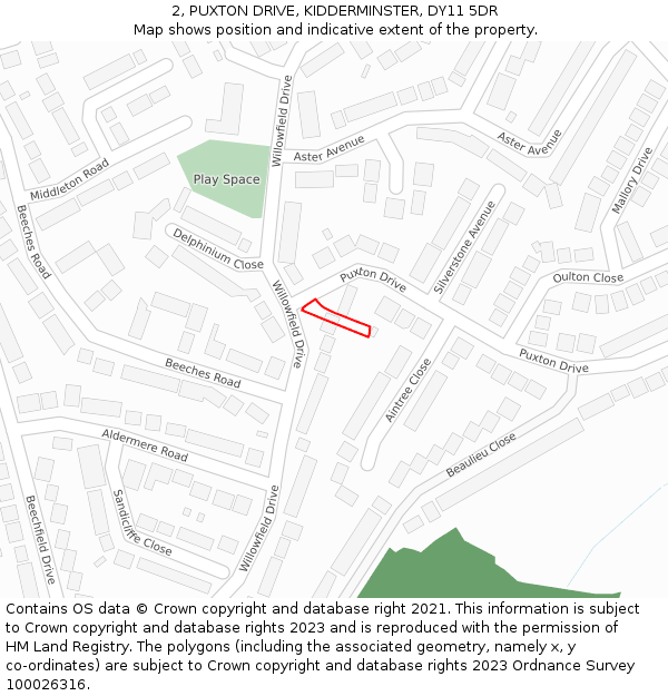 2, PUXTON DRIVE, KIDDERMINSTER, DY11 5DR: Location map and indicative extent of plot