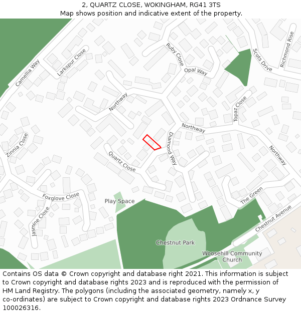 2, QUARTZ CLOSE, WOKINGHAM, RG41 3TS: Location map and indicative extent of plot