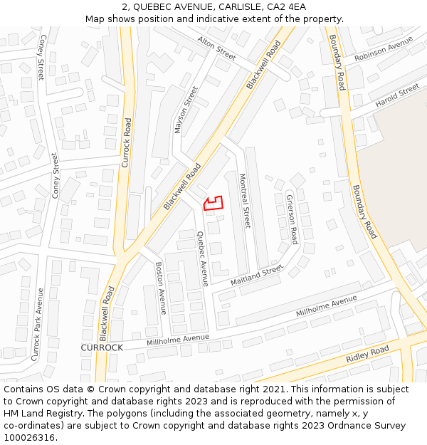 2, QUEBEC AVENUE, CARLISLE, CA2 4EA: Location map and indicative extent of plot