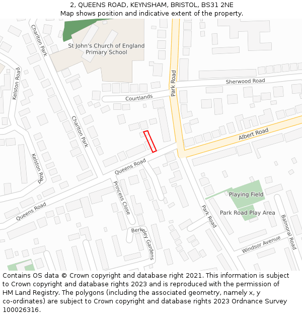 2, QUEENS ROAD, KEYNSHAM, BRISTOL, BS31 2NE: Location map and indicative extent of plot