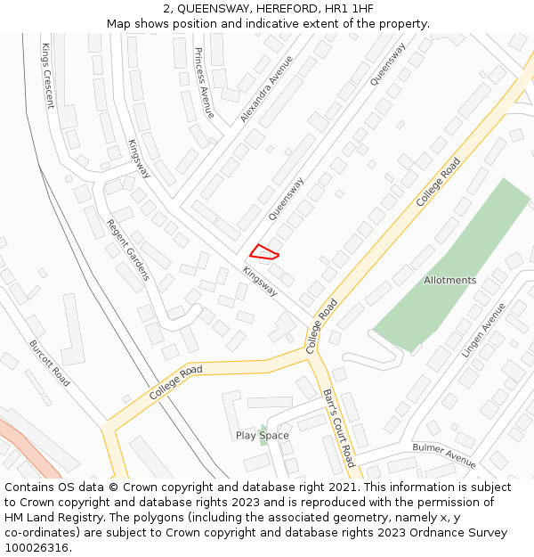 2, QUEENSWAY, HEREFORD, HR1 1HF: Location map and indicative extent of plot