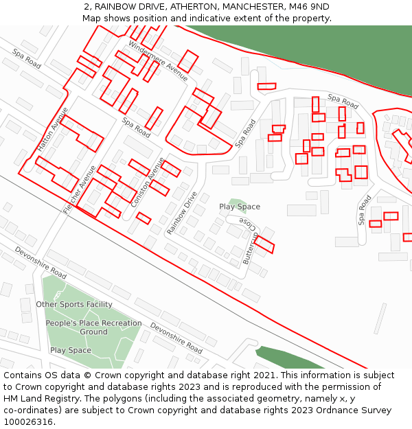 2, RAINBOW DRIVE, ATHERTON, MANCHESTER, M46 9ND: Location map and indicative extent of plot