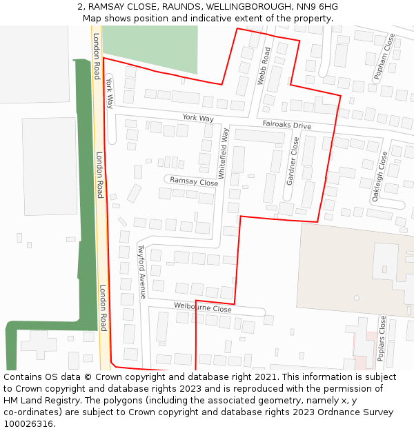 2, RAMSAY CLOSE, RAUNDS, WELLINGBOROUGH, NN9 6HG: Location map and indicative extent of plot