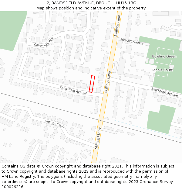 2, RANDSFIELD AVENUE, BROUGH, HU15 1BG: Location map and indicative extent of plot