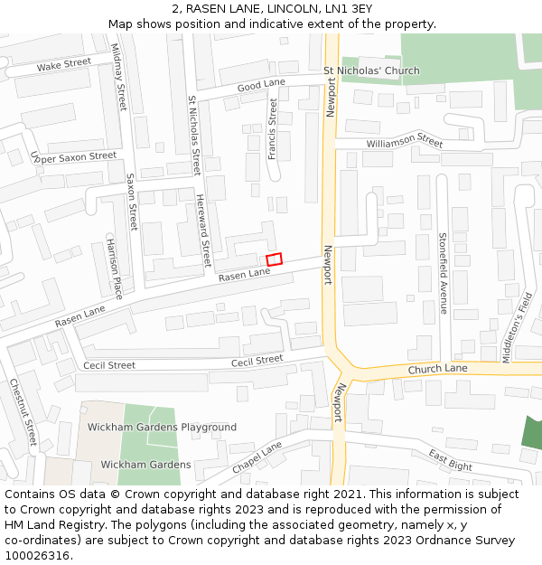 2, RASEN LANE, LINCOLN, LN1 3EY: Location map and indicative extent of plot