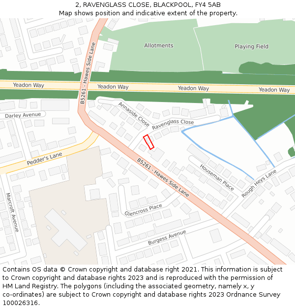 2, RAVENGLASS CLOSE, BLACKPOOL, FY4 5AB: Location map and indicative extent of plot