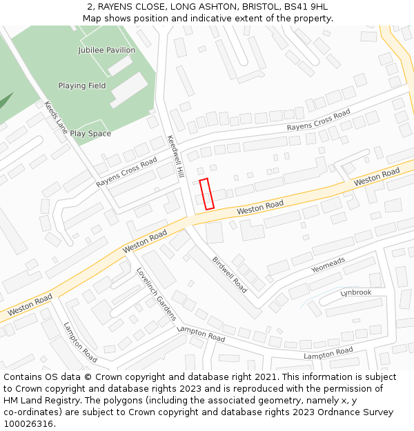 2, RAYENS CLOSE, LONG ASHTON, BRISTOL, BS41 9HL: Location map and indicative extent of plot