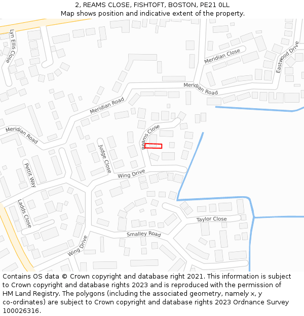 2, REAMS CLOSE, FISHTOFT, BOSTON, PE21 0LL: Location map and indicative extent of plot