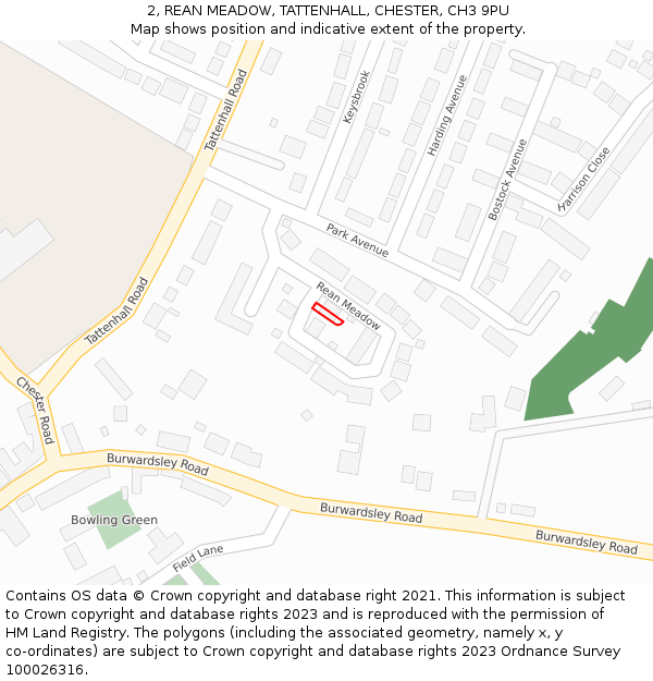 2, REAN MEADOW, TATTENHALL, CHESTER, CH3 9PU: Location map and indicative extent of plot